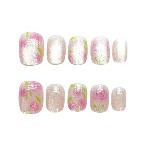 BDQC Розовый Кошачий глаз Элегантность Pure Элегантность Nail Art 15mm Фальшивые ногти Короткий LADDER Розовый Однотонный Стиль Instagram