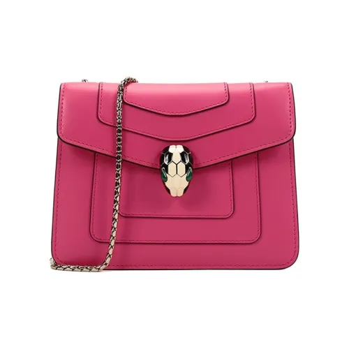 BVLGARI Serpenti Forever Телячья кожа Сумка через плечо Маленькая Женская Сумка с кристалами Фуксия