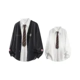 Black Cardigan + White Shirt (Без воротника)