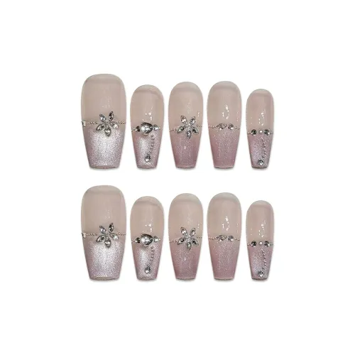 BDQC Мягкий Сверкающий Камни Handcrafted False Nail 20 мм False Nail Средний LADDER Телесный Однотонный Стиль Instagram