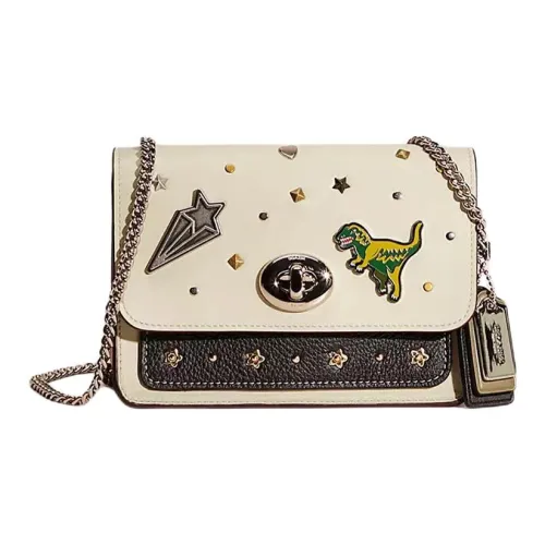 COACH Bowery Телячья кожа Маленькая квадратная сумка Сумка через плечо Женская серебряная и светло-зеленая