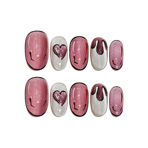 BDQC Креативный Сладкий стиль Линия Сердце Ручной работы Короткий Броня 20mm False Nail Овал Розовый Jump Цвет Стиль Instagram