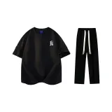 Комплект одежды (Черная футболка с белым логотипом + черные повседневные штаны)