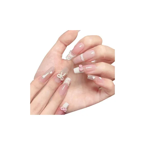 T Z Лето Кружево Украшения Бант False Nail MID Длина Длинный Заостренный Квадратный Круглый Молоко Пудра Белый Телесный Стиль Instagram