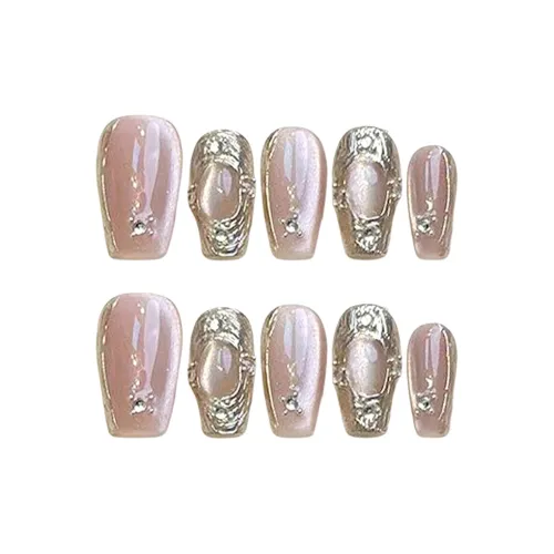 BDQC BUCCELLATI Розовый Кошачий глаз Осветляющий False Nail 20 мм False Nail Короткий LADDER Розовый Однотонный Милый