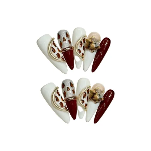 BDQC Мультяшный Городской CHIC Стиль Позиционирование Красный Леопардовый принт Ручная работа Nail Art False Nail Заостренный Тип Красный Однотонный Милый