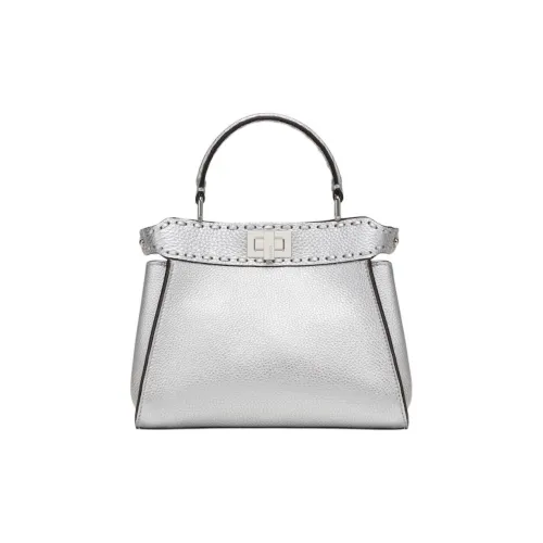 FENDI Peekaboo Телячья кожа Одно плечо Сумка Мини Women's Silver