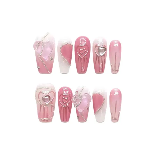 BDQC Sweetheart Gradient Heart Iced Transparent Gold Nail Art 25mm False Nail Medium LADDER Pink Gradient Cute