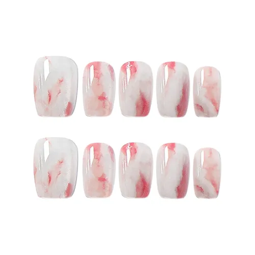 BDQC HAND DRAWN Смешанный Elegance Brightening Укороченный Nail Art 20mm False Nail Короткий LADDER Розовый Smudge Стиль Instagram