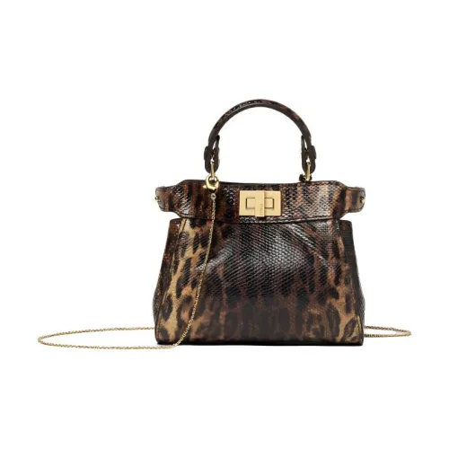 FENDI Nano PeekabooМиниатюрная Сумка Из Кожи Карунга С Узором FENDI Leo Бежевого И Черного Цветов