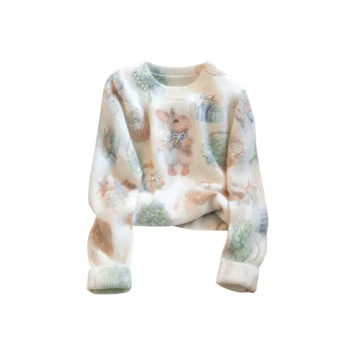 SIBAISHE Ecru Rabbit Women's Knitted