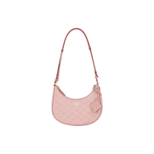 MCM Покрытый холст с кожаными вставками сумка-полумесяц сумка-хобо сумка на плечо маленькая женская розовая