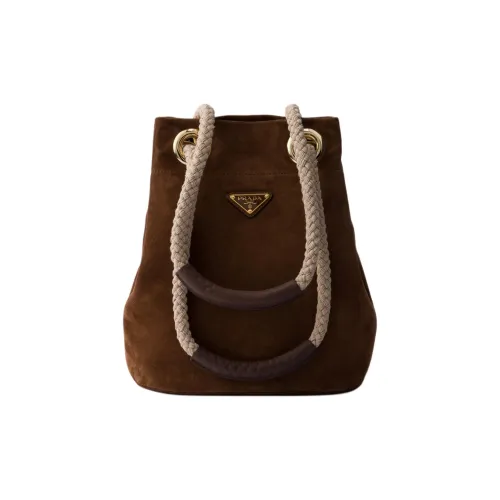 PRADA Сумка из коровьей кожи ведрообразной формы маленькая женская цвет какао-коричневый