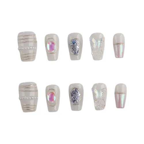 BDQC Pearl Gilded Brightening Elegance Crystal 3D Effect Butterfly False Nail 20mm False Nail Short LADDER Light