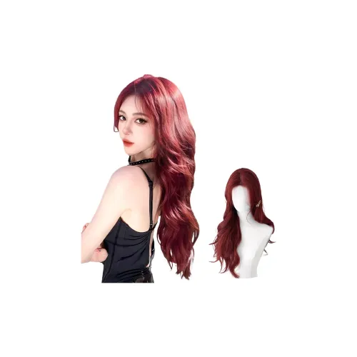 GLUNA Красный Перука Женская Естественный Полный Комплект Большая Волна Русалка Розово-Красный