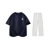 Комплект одежды (Темно-синяя футболка с белым логотипом + бело-серые повседневные штаны Фотиния)