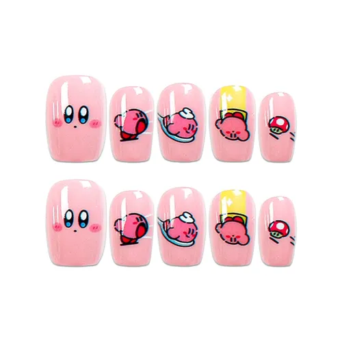 BDQC Мультяшный Креативный Линия Розовый Осветляющий Cute Cartoon 20 мм False Nail Короткий LADDER Розовый Однотонный Милый