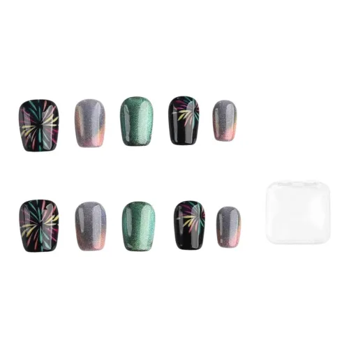 BDQC Multicolor Firework 2025 Укороченный Осветляющий Nail Art 15mm Искусственный Ногтевой Короткий ЛАДЬЕР Многоцветный Градиент