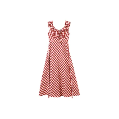 COVT Red Plaid Women's Sleeveless Dresses COVT Красное Клетчатое Женское Безрукавное Платье