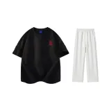 Комплект одежды (Черная футболка с красным логотипом + белые серые повседневные штаны Фотиния)