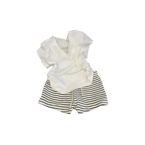 MEIJIAO Белый топ + Полосатые шорты Женские комплект пижам