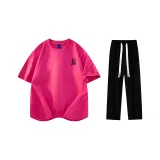 Комплект одежды (Розовая и красная футболка с черным логотипом + черные повседневные штаны)