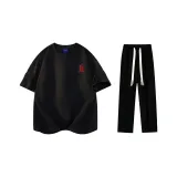 Комплект одежды (Черная футболка с красным логотипом + черные повседневные штаны)