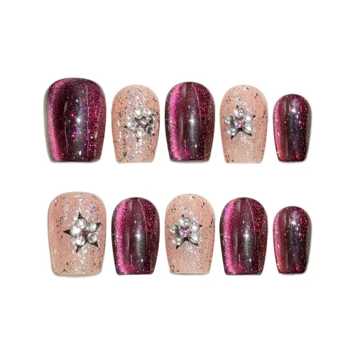 BDQC Мягкий Кошачий глаз Осветляющий Ручной Короткий Когти 15 мм Фальшивые Ногти Короткие LADDER Бордовый Jump Цвет Стиль Instagram