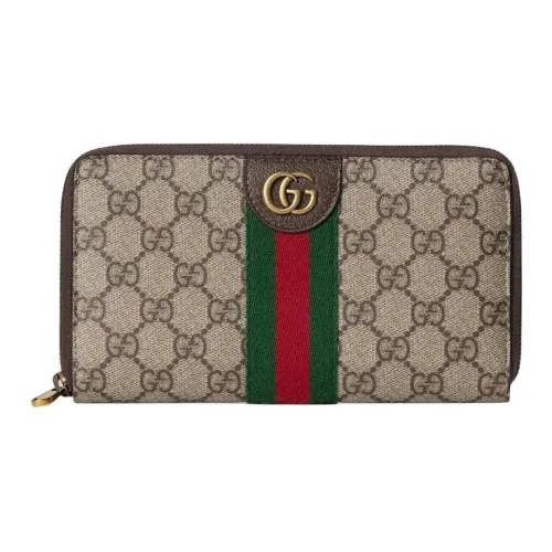 GUCCI Ophidia Покрытый холст с кожаными вставками Кошелек Женские Бежевый и Темно-коричневый