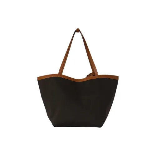 THE ROW Park Tote Хлопок Canvas Сумка Женская Коричневая с Бежевой Кожей