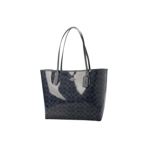 COACH Городская Сумка Tote из Покрытого Холста Сумка для покупок Сумка через плечо Большая Женская Темно-синий