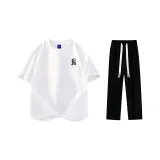 Комплект одежды (Белая футболка с черным логотипом + Черные повседневные штаны)