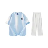 Комплект одежды (Светло-синяя футболка с черным логотипом + Бело-серые повседневные штаны Фотиния)