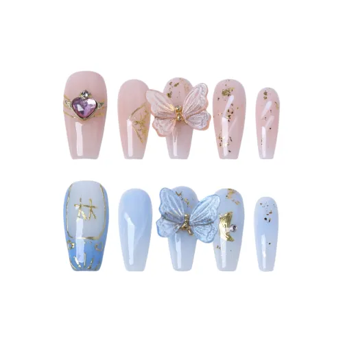 BDQC Осветляющий 3D-эффект Бабочка Свежий Премиум Feel False Nail Средний LADDER Синий Розовый Однотонный Стиль Instagram