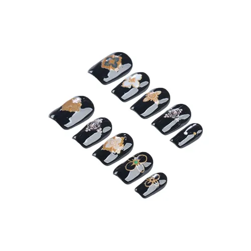 BDQC Ручная работа Китайский стиль Осветляющий Короткие Когти Черный Готический стиль Осветляющий 15 мм Фальшивые Ногти