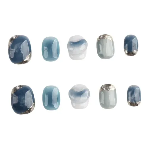 BDQC Синий Ручной Рисунок Смешанный Осветляющий Элегантность Укороченный False Nail 15 мм False Nail Короткий Лестница Синий Размытый