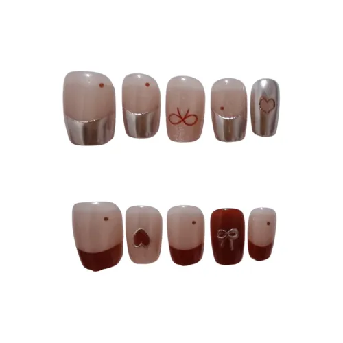 BDQC Французский Сладкий стиль Сердце Бант Осветляющий Короткий Ногти 20 мм False Nail Короткий ЛАДДЕР Красный Градиентный Сияние