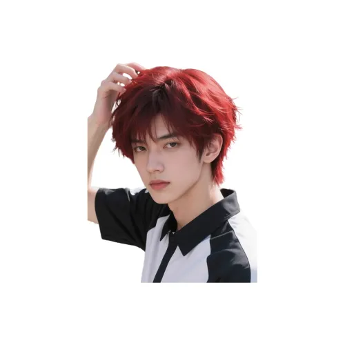 GLUNA Красный Перука Мужская Короткие волосы Корейский стиль Handsome Full Голова Набор Имитация Естественный Fluff Мужской