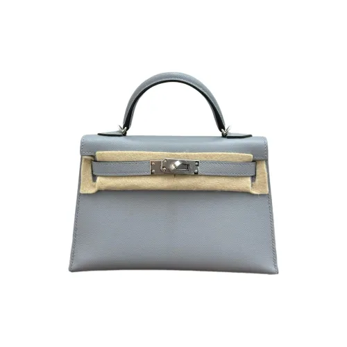 HERMES Mini Kelly 2nd Generation Madame Кожа Через плечо Сумка Женские Puppet Серый