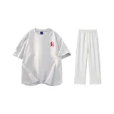 Комплект одежды (Белая серая футболка с красным логотипом + белые серые повседневные штаны Фотиния)