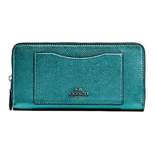 COACH Accordion Zip Wallet Крестовая текстура Кожа Кошелек Маленький Женский Зеленый