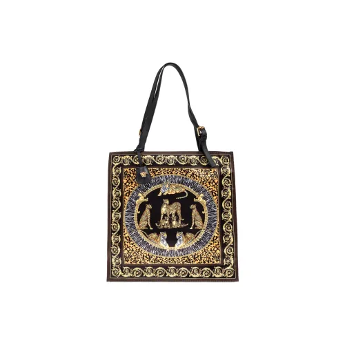 VERSACE Ткань с кожаными вставками Тоут Сумка Сумка для покупок Сумка Мужская Золотая