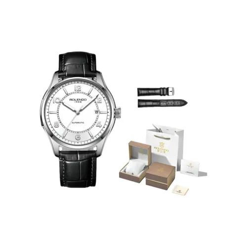 ROLENDO R Механическое устройство часы с ремешком из коровьей кожи белый циферблат мужские часы