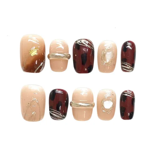 BDQC Осень и зима Цвет Кожа Флатеринг Леопардовый принт Nail Art 15mm False Nail Короткий ЛАДДЕР Стиль Майярд Градиентный Милый