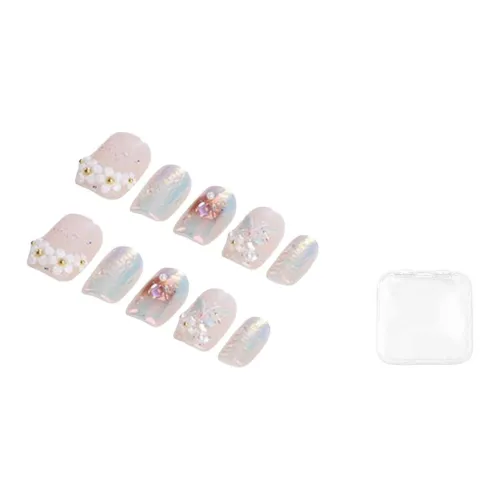 BDQC Spring Кожа Flattering Magic Mirror Pink 3D Flower Soft Style False Nail Short LADDER Pink Solid Color