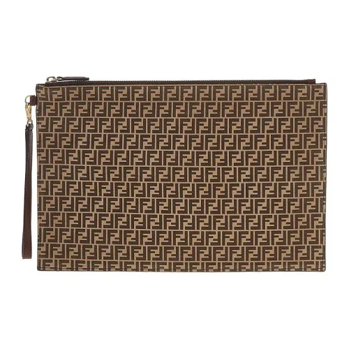 FENDI Замша Клатч Большой Женский Коричневый