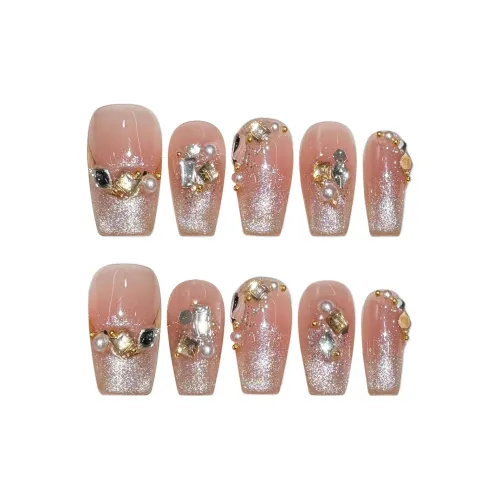 BDQC Утонченный CHANEL Inspired Модный Кошачий глаз Nail Art 20mm Искусственный Ногтевой Короткий ЛАДЬЕР Розовый Градиентный Милый