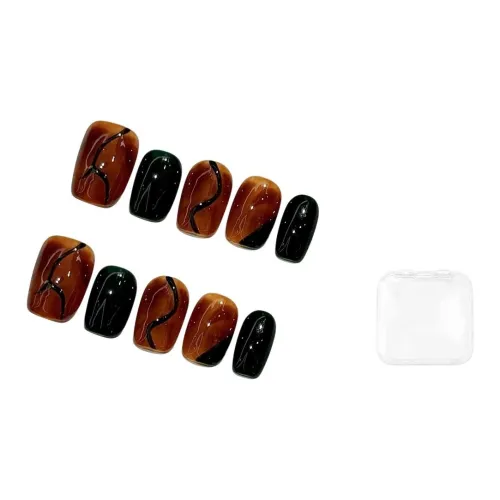BDQC Ручной рисунок Осенний Смешанный Фальшивый Ногтей Короткий ЛАДЬЕР Коричневый Jump Цвет