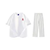 Комплект одежды (Белая футболка с красным логотипом + Бело-серые повседневные штаны Фотиния)