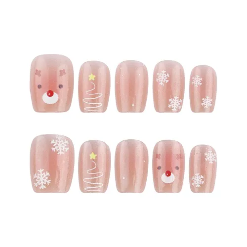 BDQC Soft Brightening Cute Cat Eye Snowflake 20mm False Nail Short LADDER Pink Gradient Instagram Style